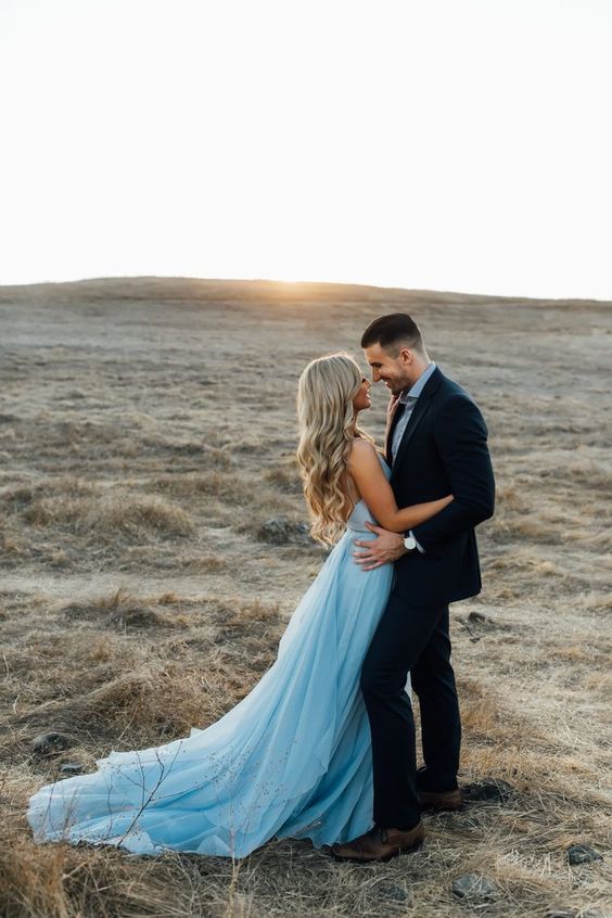 Sky Blue Chiffon Split Beach Wedding Dress With Court Train Prom Dress formalgowns Sky Blue Chiffon Split Beach Wedding Dress With Court Train Prom Dress formalgowns