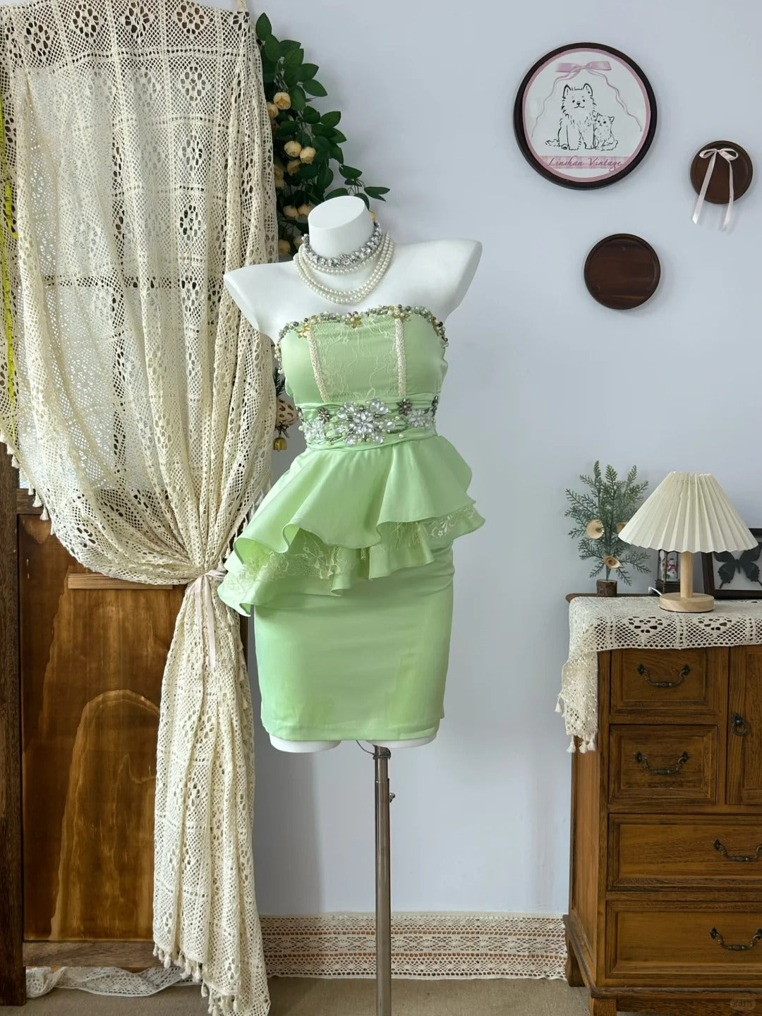 A-Linie Grünes trägerloses Vintage-Ballkleid Langes Abendkleid fg8037