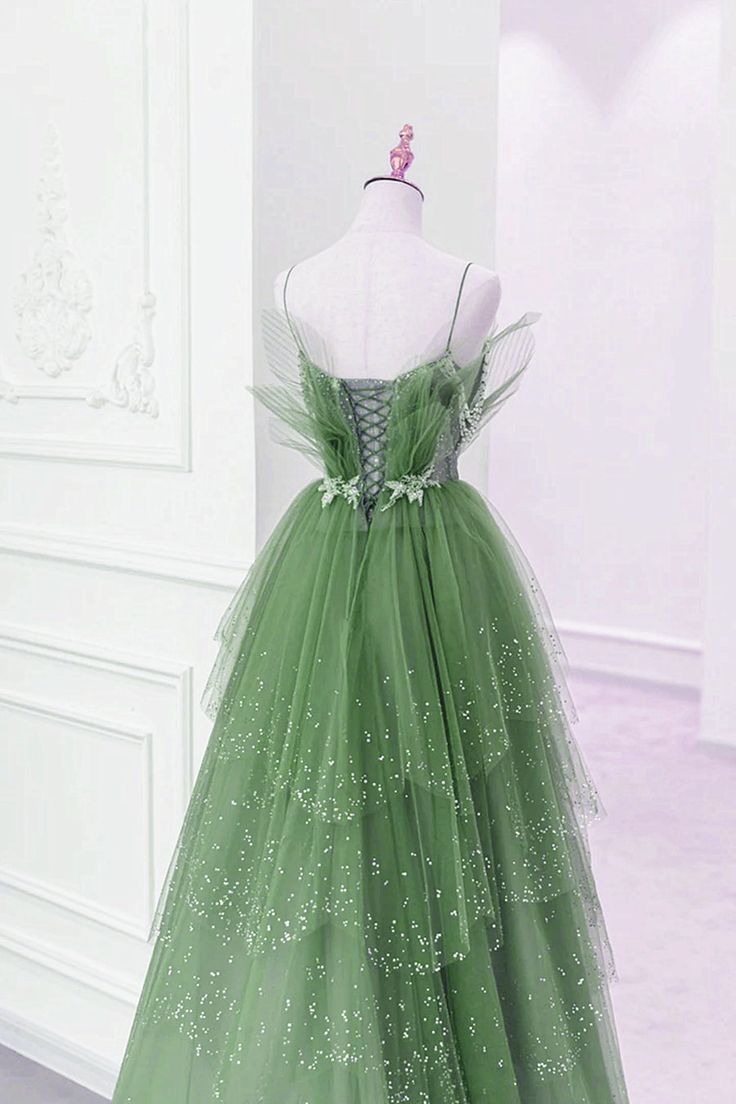 Glam Layers Tüll Träger Perlen langes Partykleid, langes Abendkleid fg5451