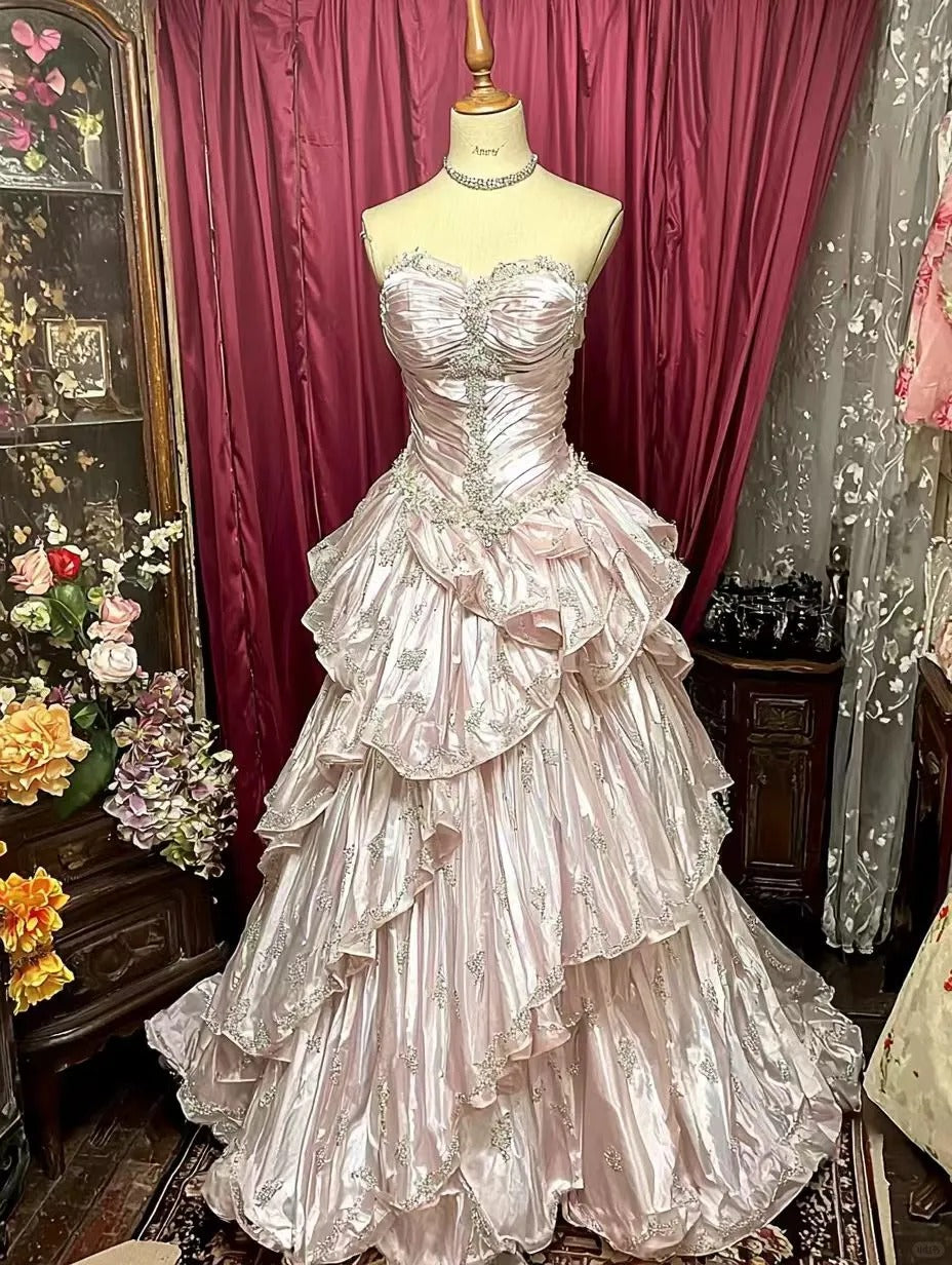 Vintage Pink Strapless Long Prom Party Dress Long Evening Dress fg8084 Vintage Pink Strapless Long Prom Party Dress Long Evening Dress fg8084