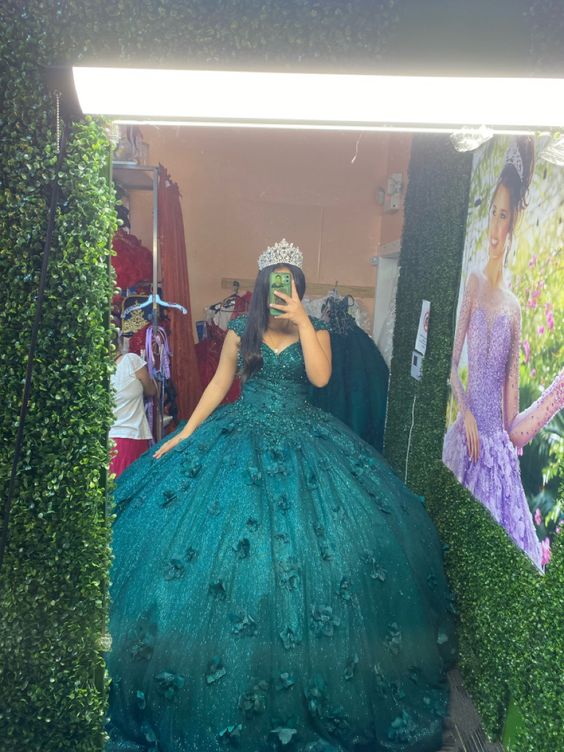 Emerald 3D Flowers Quinceanera Dress Sweet 15 16 Party Ball Gown fg5759