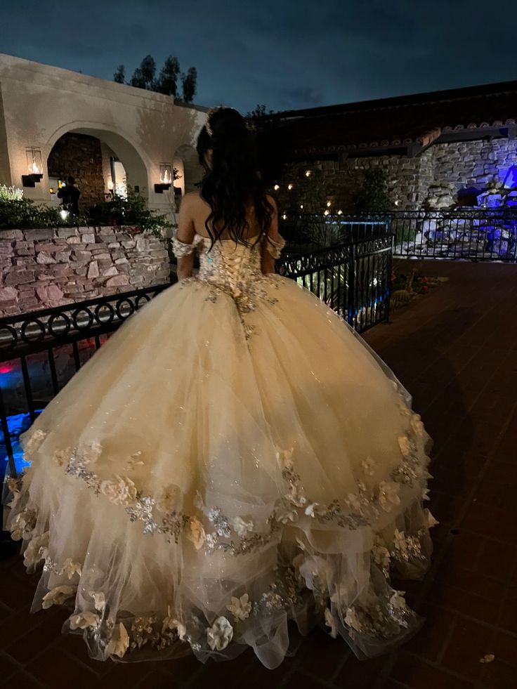 Champagne Quince Dress with Flowers Sweet 16 Dresses Off the Shoulder Ball Gown fg8019