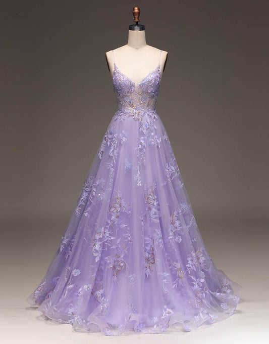 Robe de bal romantique longue à paillettes et coupe trapèze avec appliqués fg5444