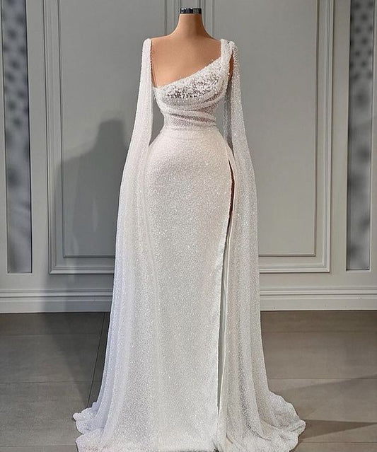 Robe de soirée longue et sexy, sans bretelles, avec perles et fente haute, fg5455