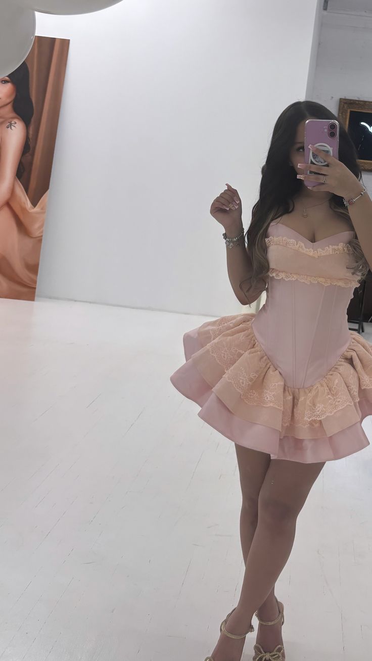 Robe d'anniversaire rose sans bretelles, robe de soirée courte rose fg7713