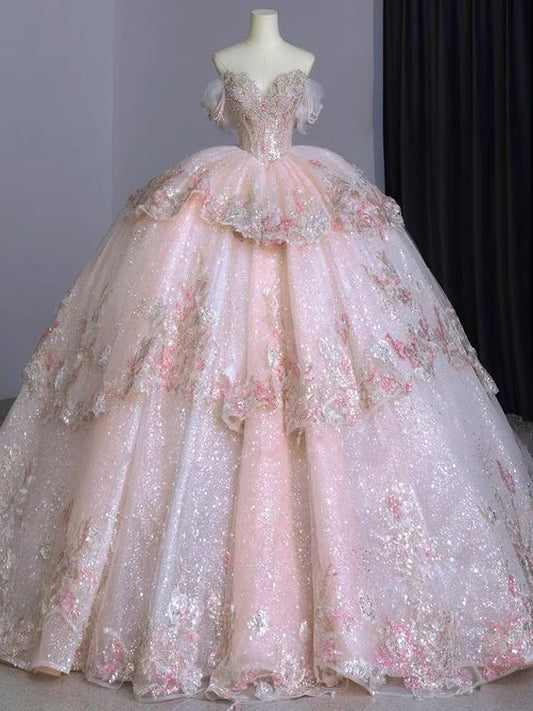 Robe de bal rose à épaules dénudées pour Sweet 16 (fg5837)