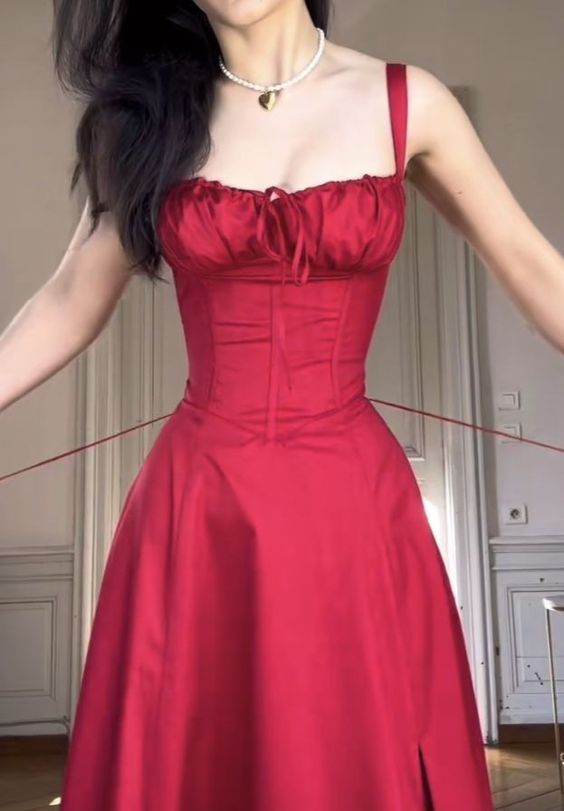 Women's Sleeveless Red Square Neck Party Prom Dress Split Sexy A-Line Midi Dress fg6008
