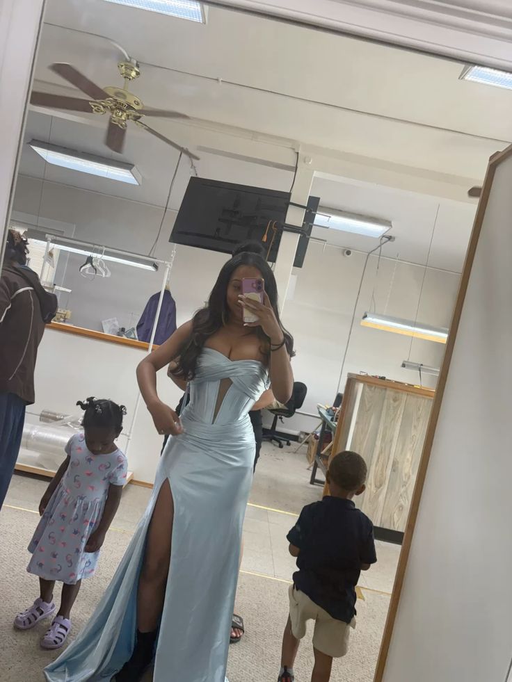 Mermaid Blue Strapless Prom Party Dress Long Evening Dress   fg8096