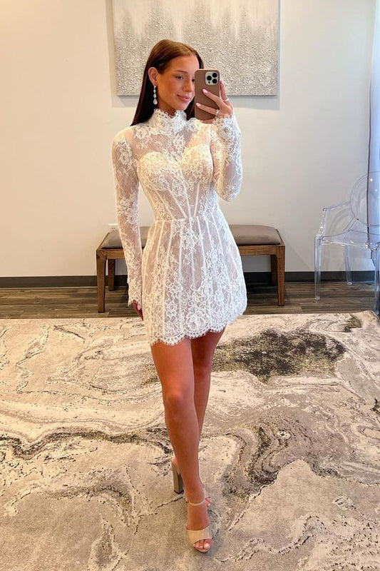 Robe de soirée trapèze en dentelle à manches longues fg6033
