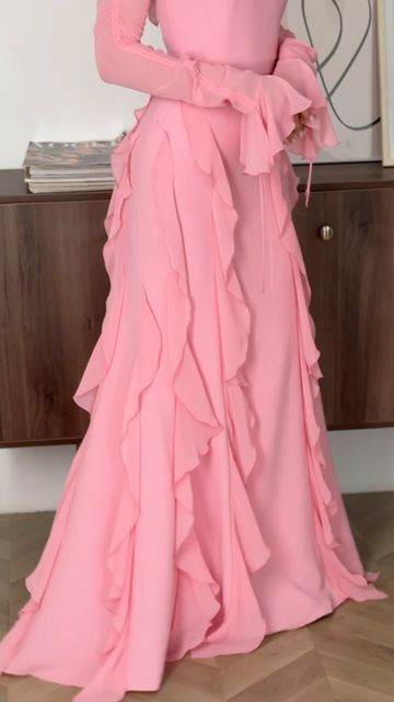 Robe longue décontractée en mousseline à volants pour femme, tenue de soirée fg7442