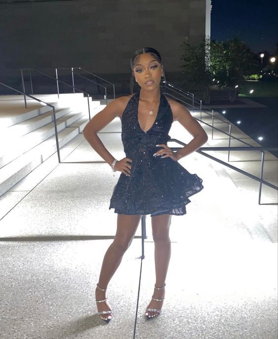 Robe de soirée courte noire irrégulière, tenue d'anniversaire, robe de cocktail, fg8064
