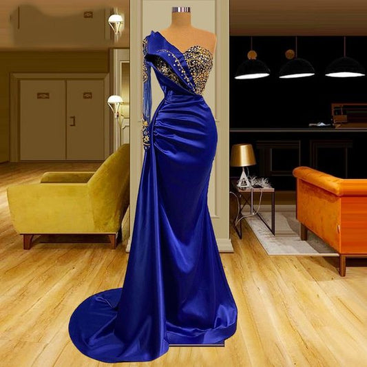 Robe de bal sirène asymétrique à manches longues fg6767