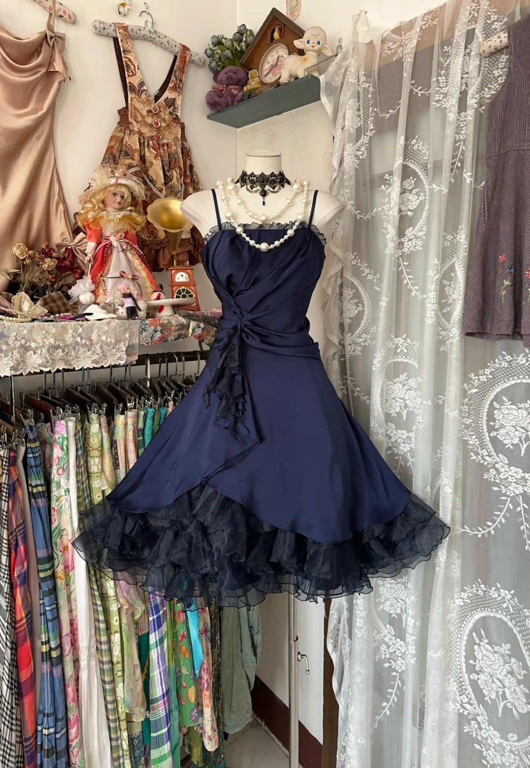 A Line Navy Blue Birthday Outfit Short Evening Dress Vintage Short Par formalgowns A Line Navy Blue Birthday Outfit Short Evening Dress Vintage Short Par formalgowns