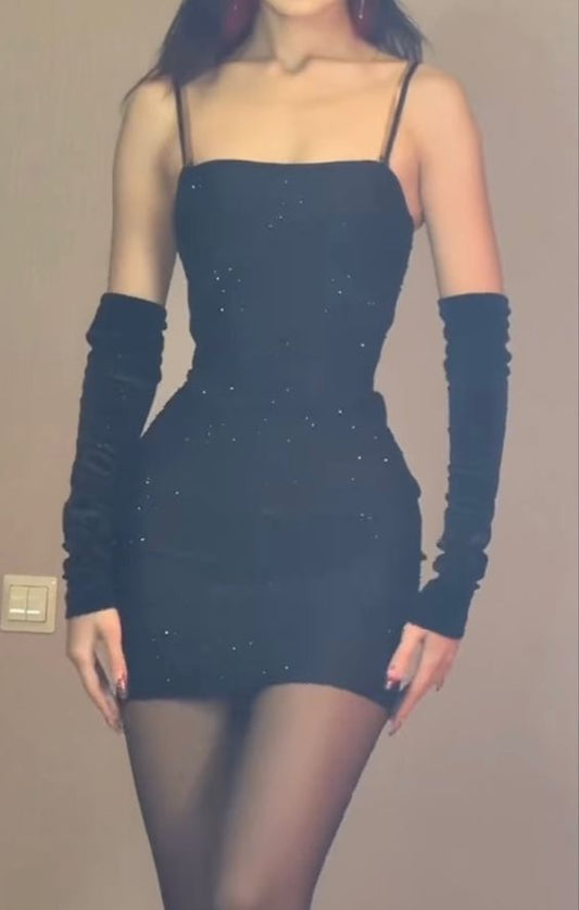 Robe fourreau noire sexy pour 16e anniversaire, robe de bal courte fg5967