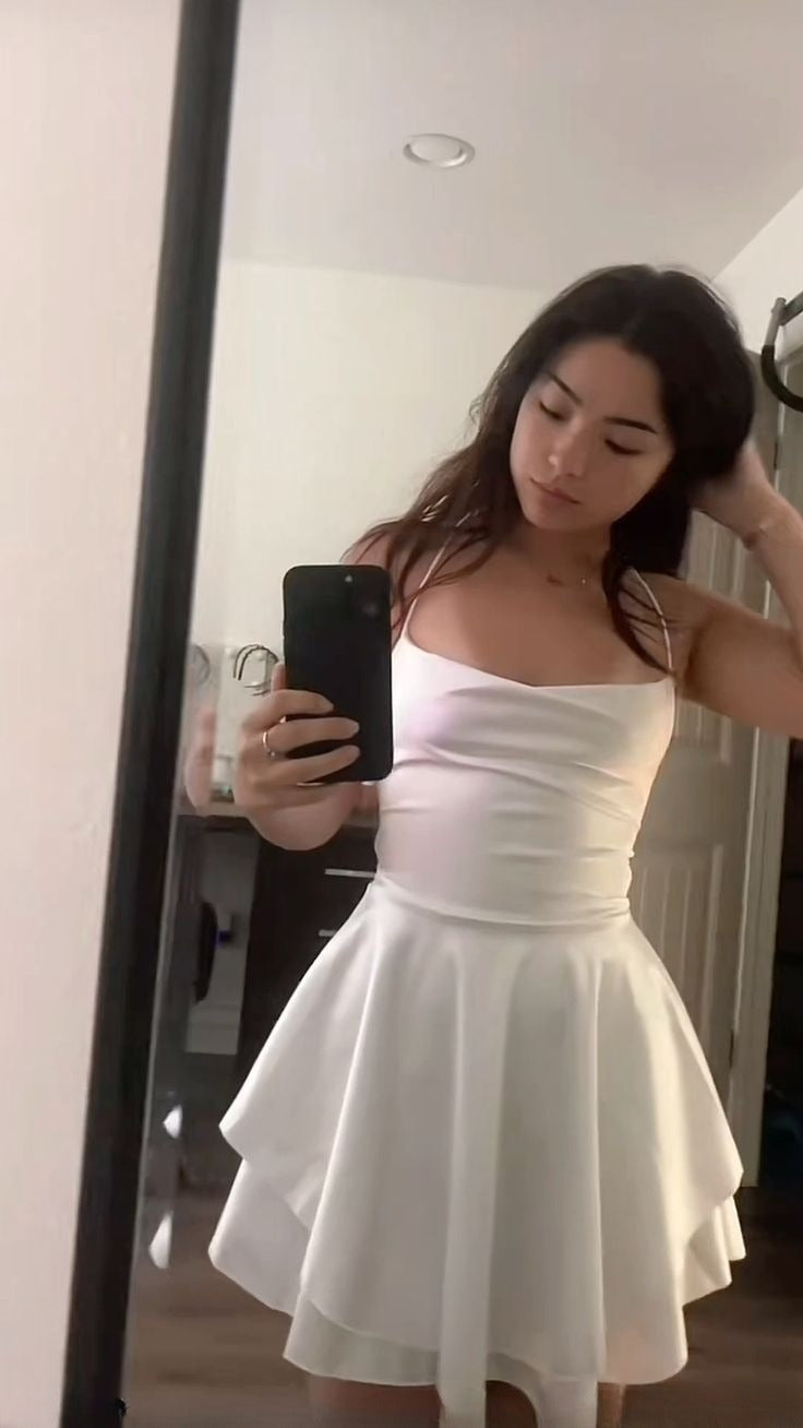Cute White A Line Spaghetti Straps Lace-Up Back Short Graduation Dress formalgowns Cute White A Line Spaghetti Straps Lace-Up Back Short Graduation Dress formalgowns