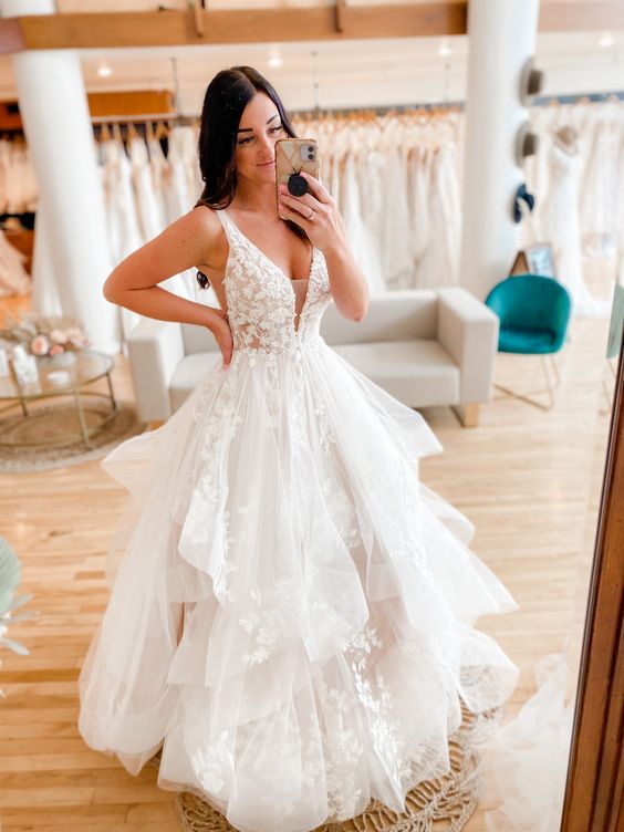 Elegant V Neck Tulle Prom Dresses, Princess Long Wedding Dresses fg567 formalgowns Elegant V Neck Tulle Prom Dresses, Princess Long Wedding Dresses fg567 formalgowns