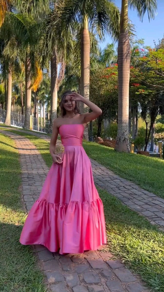 Strapless A Line Hot Pink Long Prom Dress fg6584 Strapless A Line Hot Pink Long Prom Dress fg6584