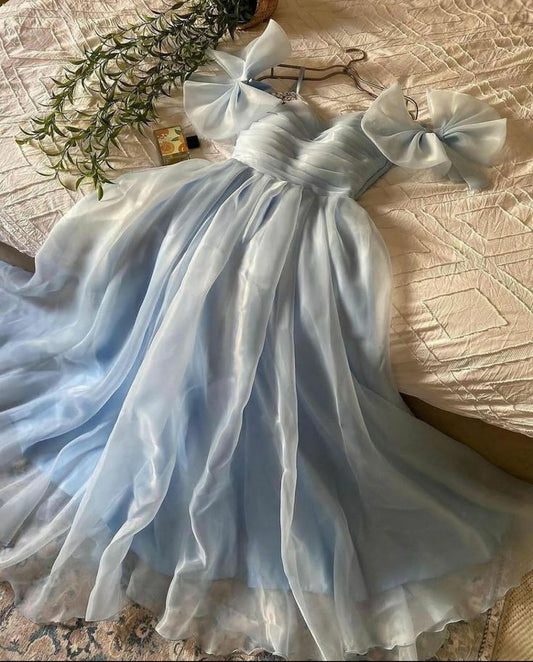 Robe de bal mi-longue en mousseline de soie, style chinois, plissée, nœud, coupe trapèze, col carré, fg6003