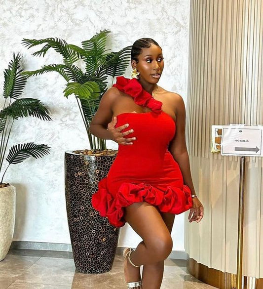 Robe de bal courte rouge, robe de soirée courte fg6285