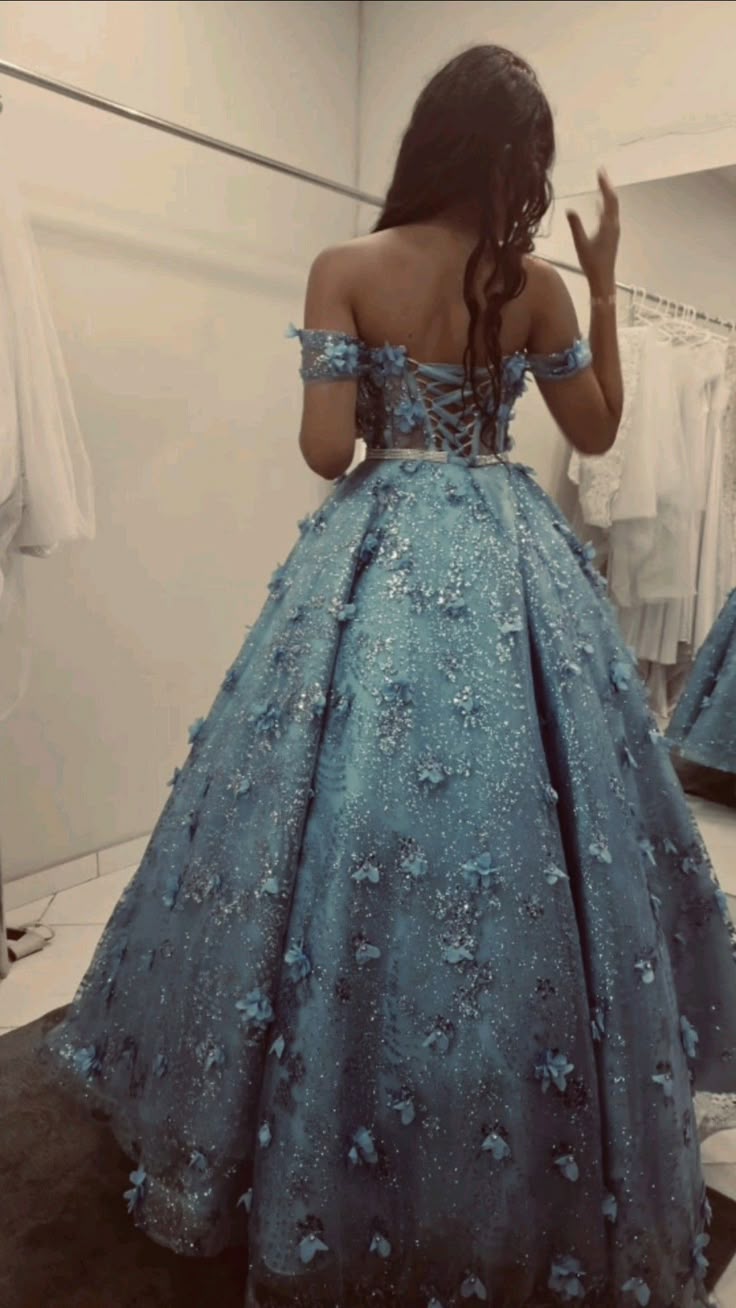 A Line Off Shoulder Evening Dresses 3D Flowers Sweet Prom Ball Gowns fg7546