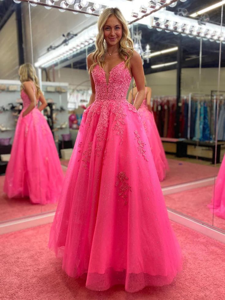 V Neck Pink A Line Lace Long Prom Dress fg6378 formalgowns V Neck Pink A Line Lace Long Prom Dress fg6378 formalgowns