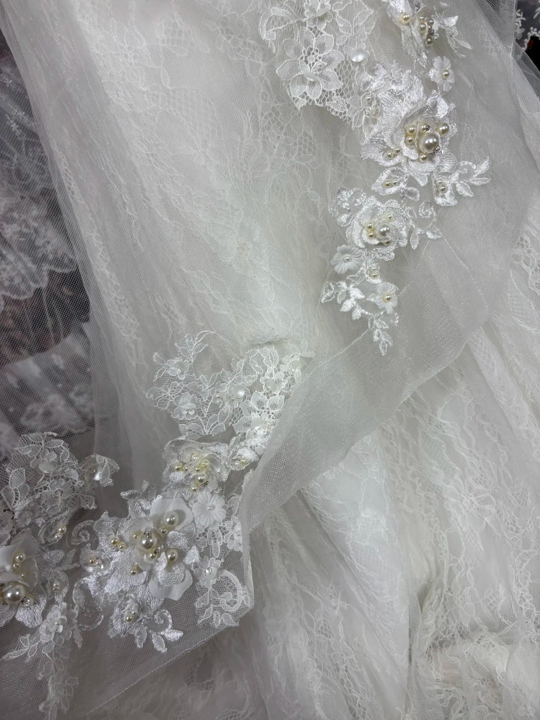 Mermaid Lace Tulle Pearls Long Princess Wedding Dress fg8173