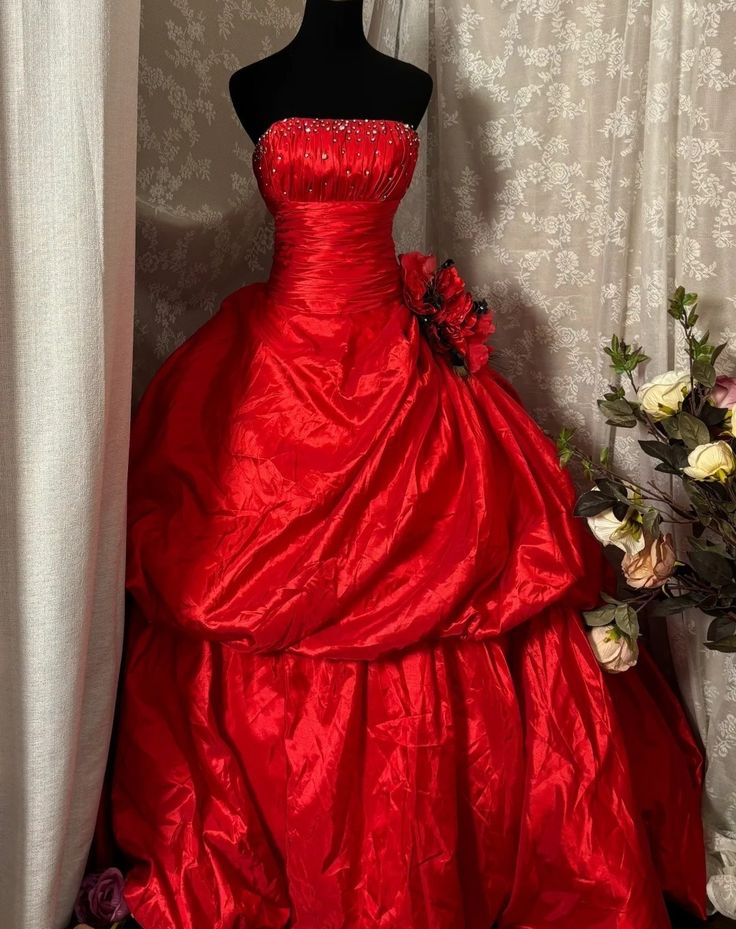 A Line Red Strapless Vintage Prom Dress Long Evening Dress fg8034 formalgowns A Line Red Strapless Vintage Prom Dress Long Evening Dress fg8034 formalgowns
