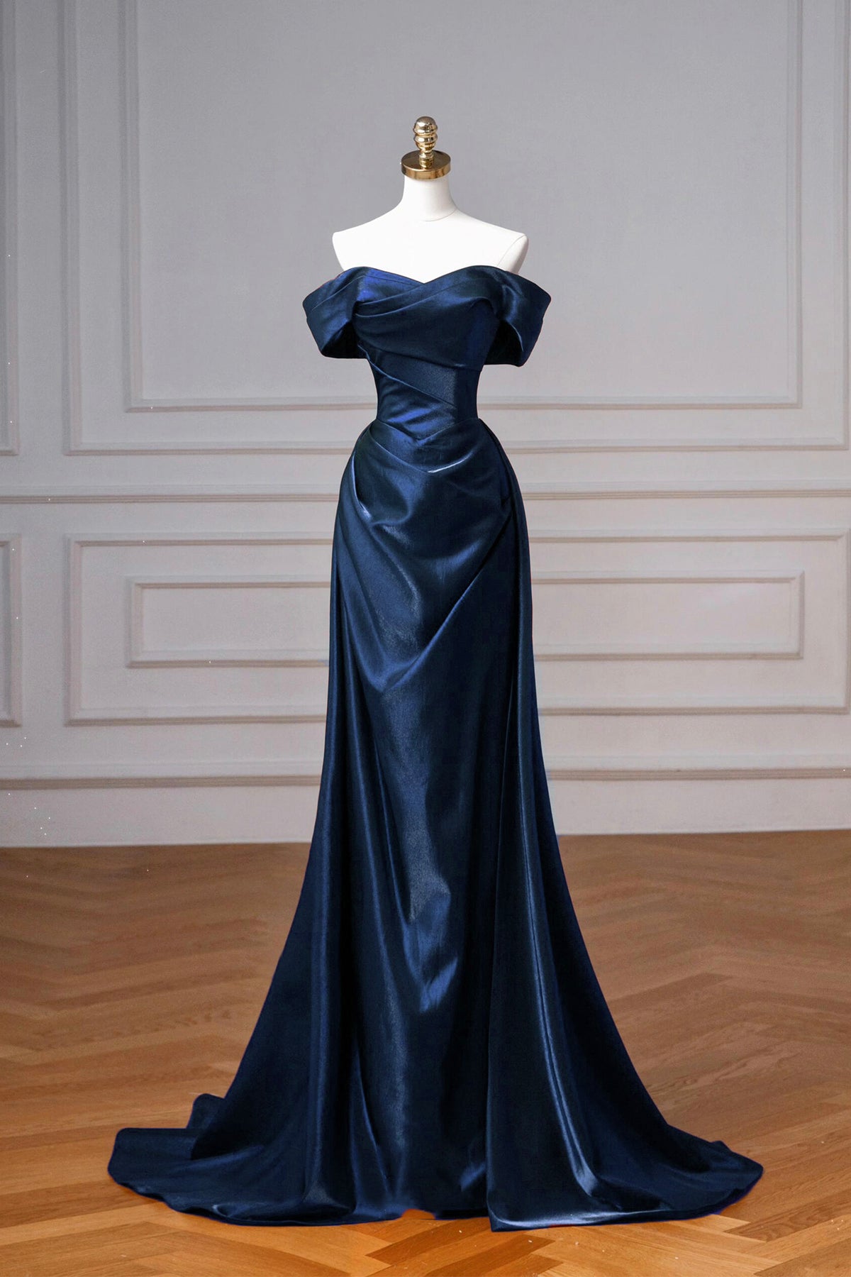 Navy Satin Long Prom Dress, Elegant Off the Shoulder Party Dress fg764 formalgowns Navy Satin Long Prom Dress, Elegant Off the Shoulder Party Dress fg764 formalgowns