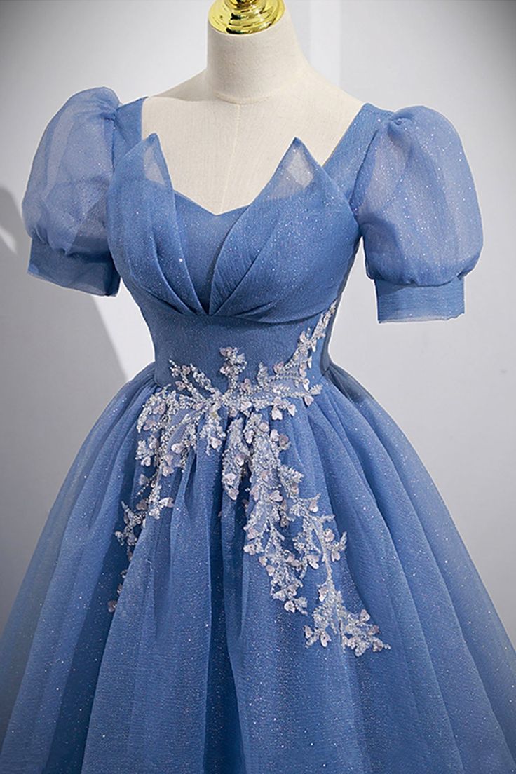 Tulle Lace Floor Length Prom Dress, Short Sleeve Evening Dress fg6424