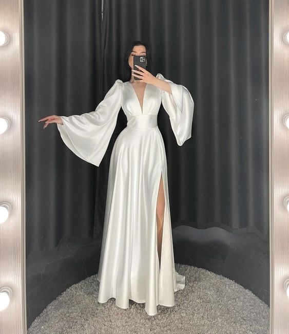 Satin Flare Long Sleeve Wedding Dresses Side Split Deep V Neck Bride D formalgowns Satin Flare Long Sleeve Wedding Dresses Side Split Deep V Neck Bride D formalgowns