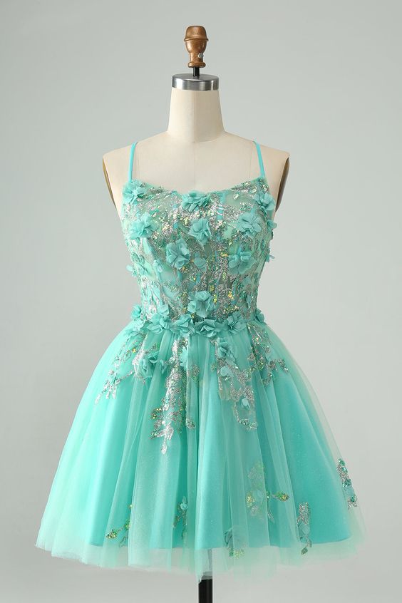 Sweet Green A Line Spaghetti Straps Corset Short Homecoming Dress with formalgowns Sweet Green A Line Spaghetti Straps Corset Short Homecoming Dress with formalgowns