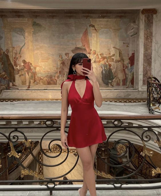 Robe de bal courte rouge en ligne A, tenue d'anniversaire, robe de soirée, fg6135