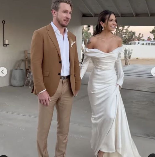 Robe de mariée longue fourreau blanche à épaules dénudées fg5437