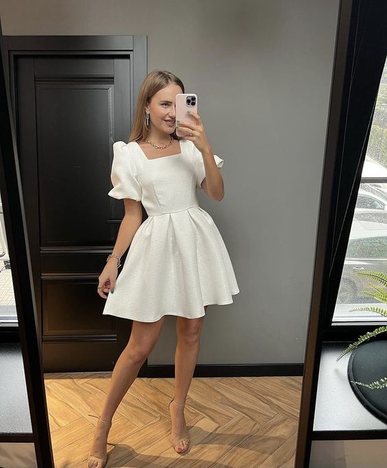 Robes de bal courtes blanches, robes de soirée courtes blanches fg6419