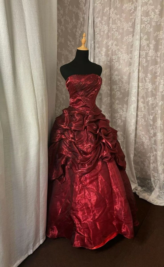 A-Linie Burgunderrot Langes Ballkleid Abendkleider fg7745