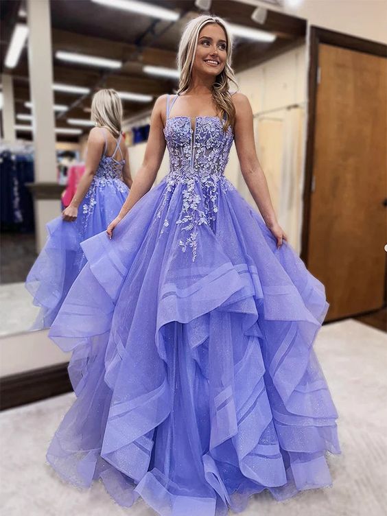 Shiny A Line Open Back Fluffy Lilac Lace Long Prom Dresses, Lilac Lace Formal Dresses, Lilac Evening Dresses fg6482 Shiny A Line Open Back Fluffy Lilac Lace Long Prom Dresses, Lilac Lace Formal Dresses, Lilac Evening Dresses fg6482