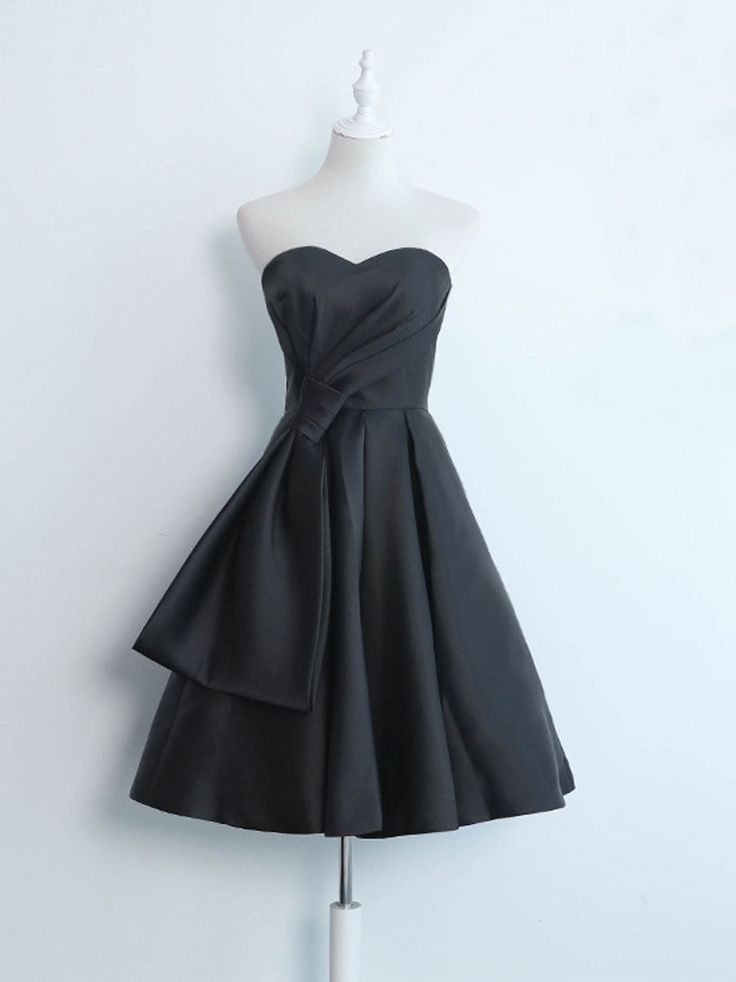 Simple Sweetheart Satin Short Black Prom Dress, Black Homecoming Dress formalgowns Simple Sweetheart Satin Short Black Prom Dress, Black Homecoming Dress formalgowns