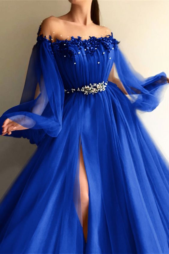 Chic Off-the-Shoulder Long Sleeves Elegant Evening Dresses With Beads formalgowns Chic Off-the-Shoulder Long Sleeves Elegant Evening Dresses With Beads formalgowns