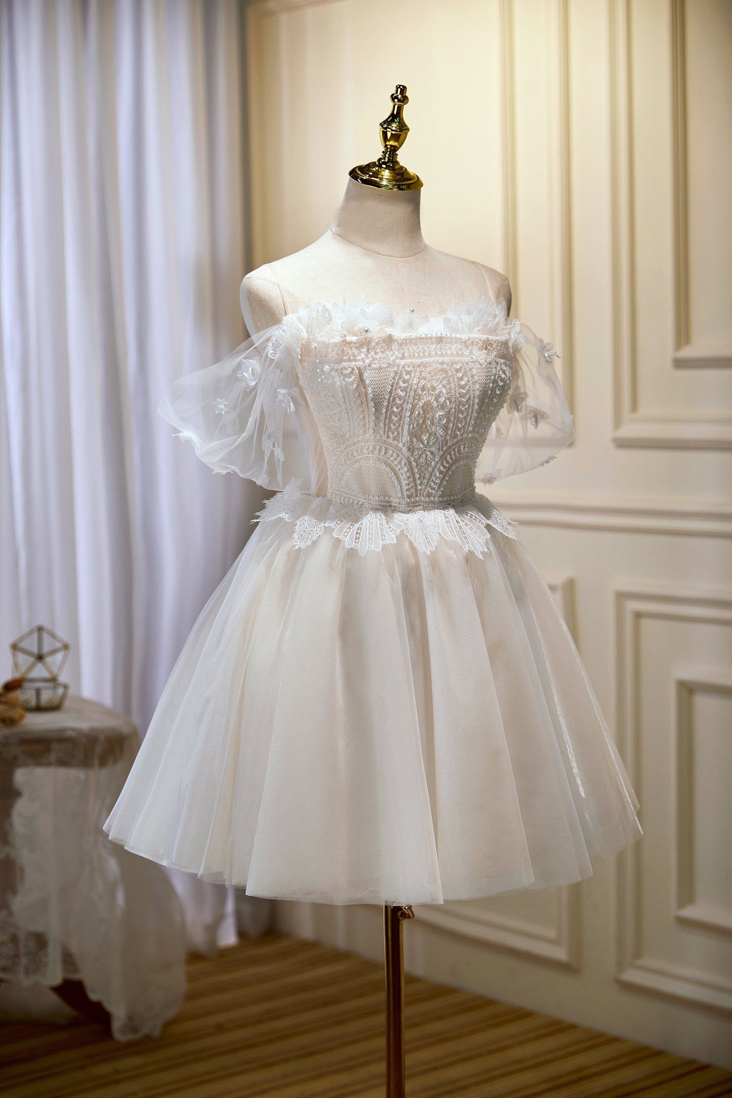 Schicke Spaghettiträger Off The Shoulder Tüll Homecoming Kleider fg6241