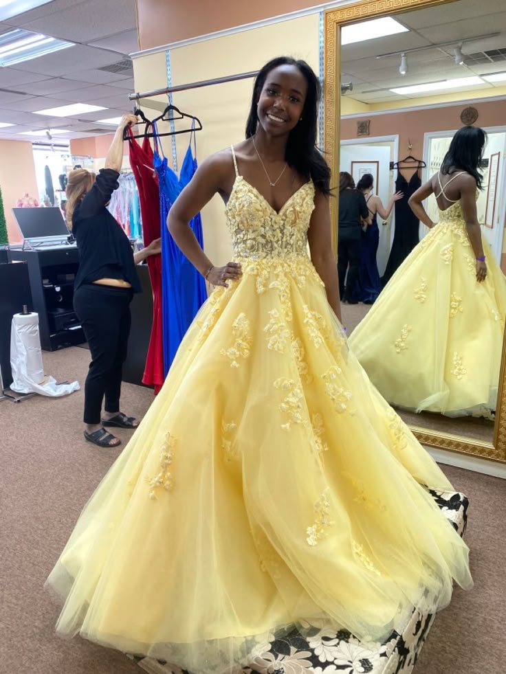 A-Linie Gelbes Tüll Ballkleid Langes Abendkleid fg8032