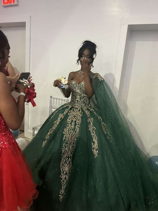 Robes de Quinceanera vertes pour filles de 16 ans, robes de bal princesse avec cape fg6206