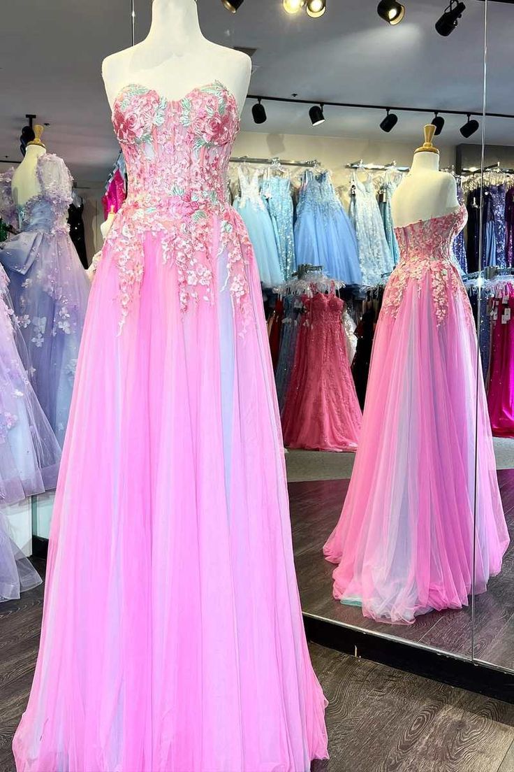 Tulle Floral Appliques Sweetheart A-Line Prom Dress fg6363
