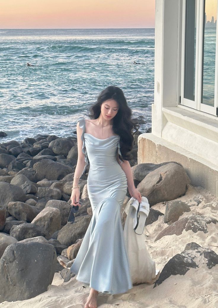 Vintage Elegant Satin Strap Midi Dress Women Summer Casual Party Dress fg5846