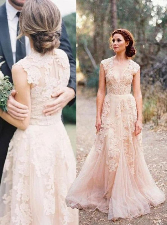 Robe de mariée élégante, col en V, manches courtes, longueur au sol, fg6501