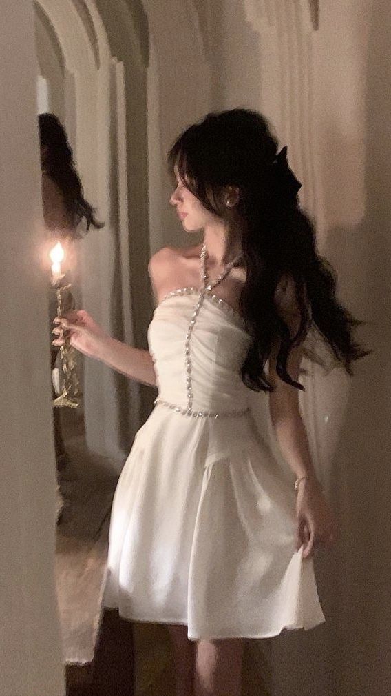 Robe de soirée courte blanche à col licou, coupe trapèze, robe de cocktail, robe de soirée courte, fg7905