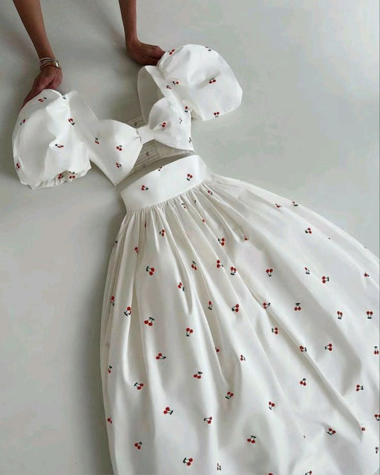 Robe de soirée longue et sexy en deux pièces à manches bouffantes pour femmes et filles, robe spéciale fg6011