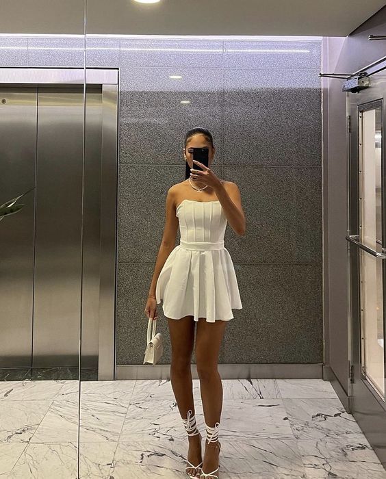 Cute White Strapless Homecoming Dress,White Party Dress fg5985