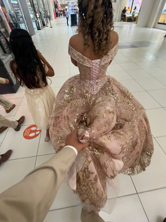Robe de bal glamour à épaules dénudées, robe Sweet 16, robe de princesse fg6009