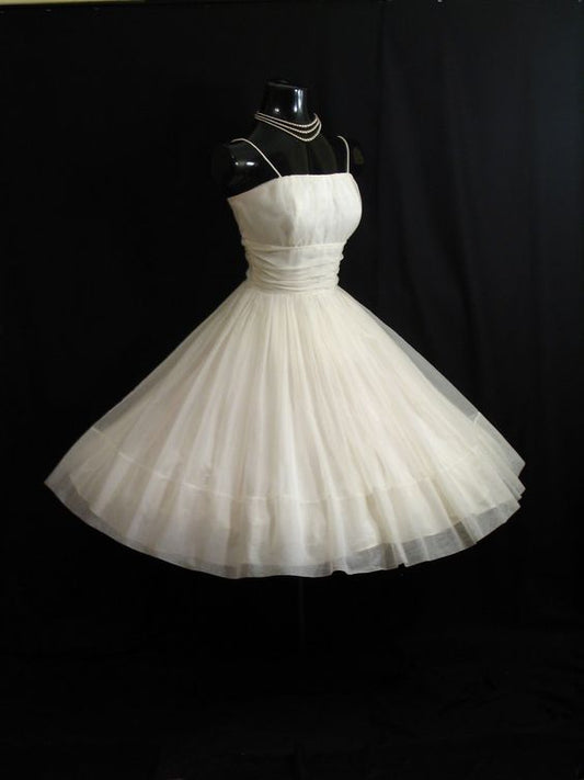 Vintage 1950er 50er Jahre weiß gerüscht Chiffon Organza Party Prom Hochzeit Brautkleid Kleid fg5822