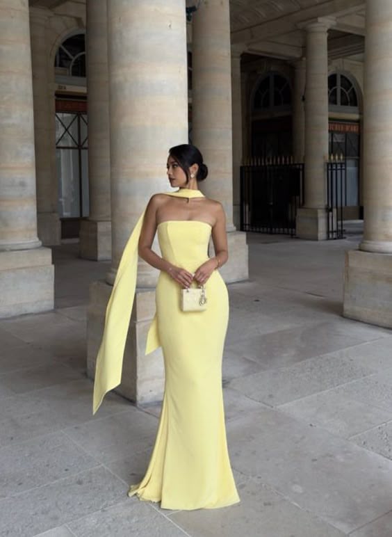 Strapless Floor Length Mermaid Evening Dress Yellow Formal Evening Dress fg6566